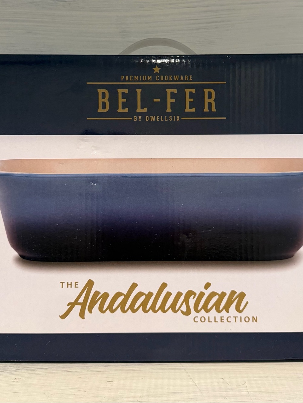 NEW BEL-FER by Dwellsix Andalusian 14” Rectangular Baker Blue Ceramic